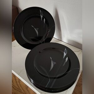 Set of 6 Mikasa Galleria Opus Black Calla Lily SALAD Plates FK701 Made in Japan